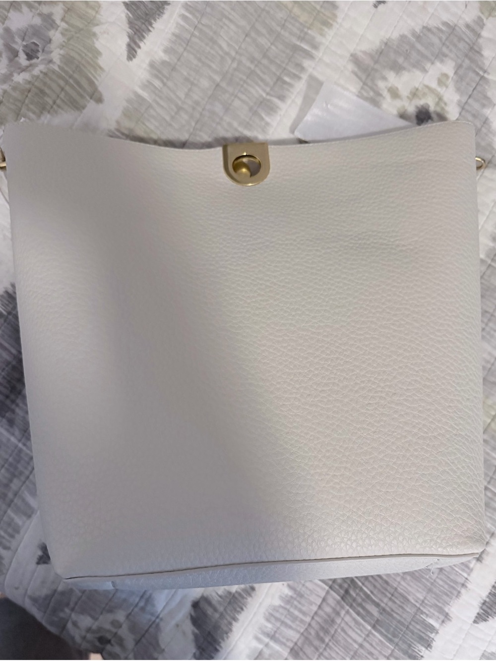 Classic White Leather Shoulder Bag with Gold Hardware